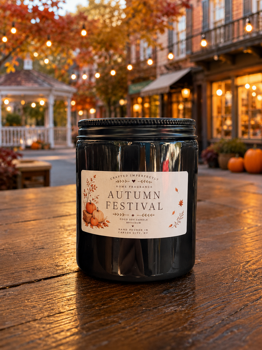 Autumn Festival candle in a cozy small-town fall setting